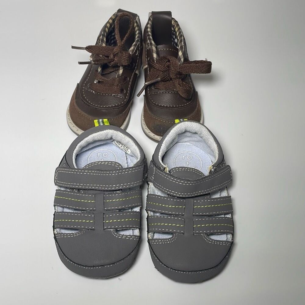 2 pair of shoes first walker and one pair of Robeez Fisherman Sandals - Gray 18-
